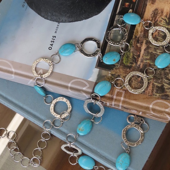 NWT 12th Tribe Silver Chain Belt with Turquoise Stones – One Size - Picture 2 of 3